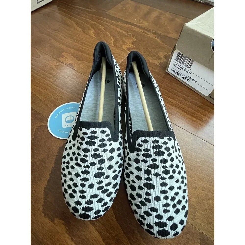 Clarks NWT‎ Carly Dream Loafer White Interest Polka Dot Knit 6 W Soft NEW
